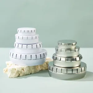 Round metal tin box set for cosmetics, lip balm, candy, and small pills storage organizer.