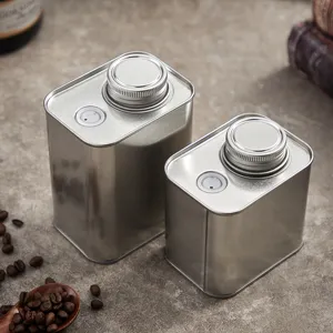 Stainless steel coffee bean storage canister with one-way valve and sealed lid set.