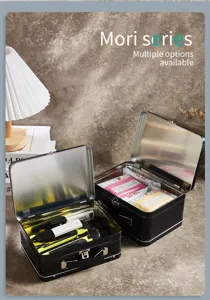 Portable black metal storage tin box with handle and lock for lunch, gifts or toy packaging.