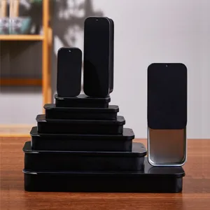 Portable Matte Black Metal Sliding Tin Box Push Pull Storage Case For Small Items Pill Dental Floss Mint Container