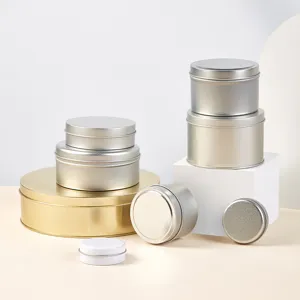 Round metal tinplate storage cans for food, cosmetics, candy, and jewelry packaging in various sizes.