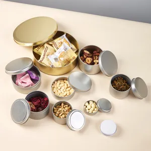 Round metal tin storage box set for food biscuits candy cosmetics jewelry details display.