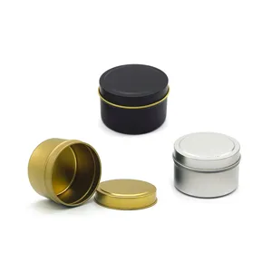 Round metal tinplate storage container set in black, silver, and gold for various items.