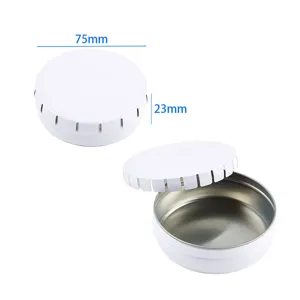 White round metal tin box storage container mini tinplate case 75mm x 23mm empty tin