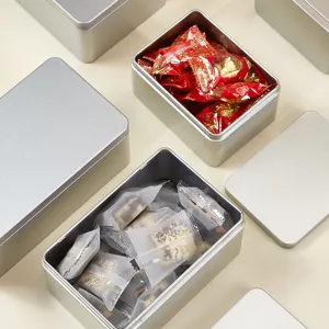Silberne Metallblechdose rechteckiger Aufbewahrungsbehälter für Snacks Süßigkeiten 1Stk
