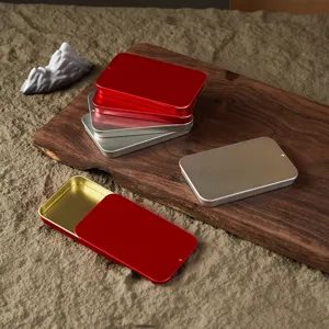 Portable sliding metal storage tin box for badges jewelry pills candy small items detail view