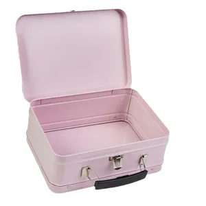 Rosa Metall-Brotdose mit Griff und Schloss, tragbarer Aufbewahrungskoffer für Geschenke.