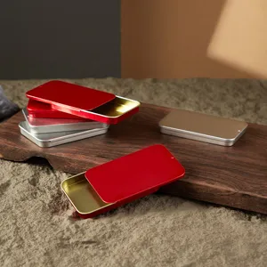 Portable sliding metal tin box for pills, candies, badges, and small jewelry storage.