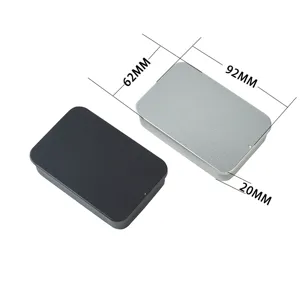 Vue detaillee de la petite boite de rangement rectangulaire coulissante en metal avec dimensions.