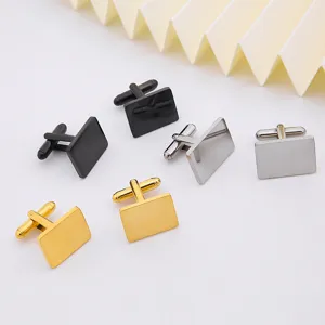 Boutons de manchette rectangulaires polis en acier inoxydable doré argenté noir