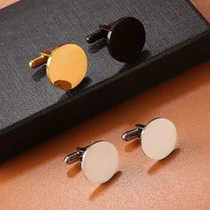Boutons de manchette ronds polis en acier inoxydable pour hommes, chemise elegante set.
