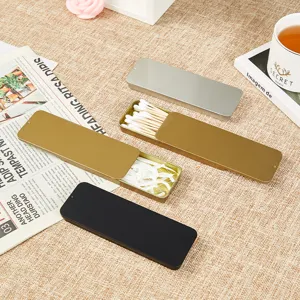 Set di scatole di stoccaggio in metallo portatile, astuccio scorrevole per cotton fioc e filo.