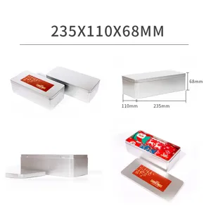 Mattierte Aufbewahrungsbox aus Metall, Abmessungen 235x110x68 mm, Detailansicht für Verpackung.