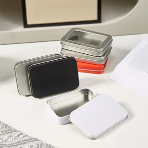 Rechteckige Metall Blechdose Mini silber Kosmetik Schmuck Aufbewahrungsbox mit Sichtfenster