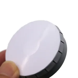 Mini round metal tin box detail, white lid cover, compact empty storage container for mints.