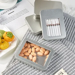 Rectangle metal tin box with clear window, perfect storage container for small items.
