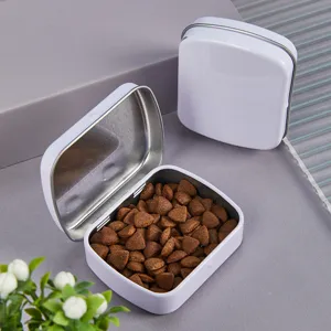Boîte en métal blanc avec couvercle à rabat, petit conteneur de stockage pour bonbons.