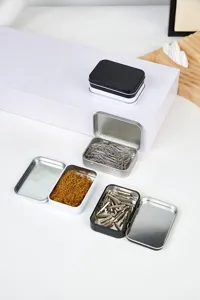Petite boîte en métal avec couvercle, conteneur de rangement portable pour trombones.