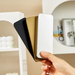 Scatola di conservazione in metallo portatile, astuccio rettangolare nero, oro e argento.