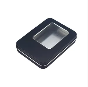 Black metal window tin box detail view, perfect storage for small items and accessories.