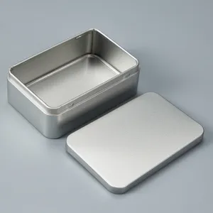 Silberne rechteckige Metall Dose mit Deckel für Tee Schmuck Geschenk Aufbewahrung Box