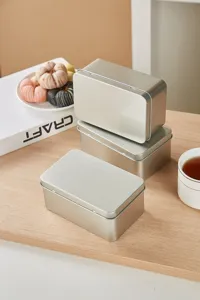 Silberne Metalldose mit Klappdeckel für Snacks, Tee und Werkzeugaufbewahrung, modern.