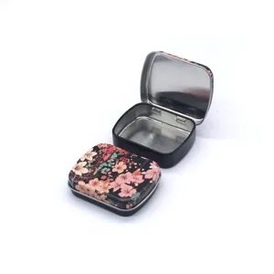 Mini boite de rangement en metal avec couvercle floral, etui a bonbons et pilulier.