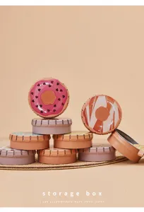 Boite de rangement en metal motif donut mignon pour bijoux epingles a cheveux et petits objets.