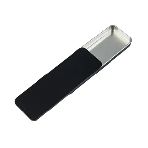 Scatola di conservazione in metallo scorrevole portatile, organizer nero per piccoli oggetti.