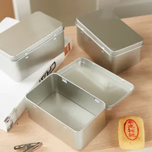 Silberne rechteckige Blechdose mit Deckel Aufbewahrungsbox fuer Snacks Tee Kekse Werkzeug.