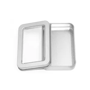 Silver rectangular metal tin box with clear window for USB flash drive gift packaging