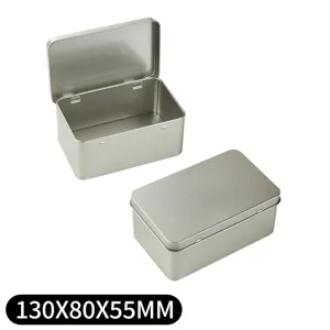 Silberne Metall-Dose mit Klappdeckel für Snacks, Hardware und kleine Aufbewahrung.