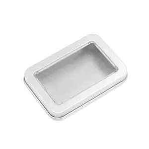Silver rectangular metal tin box with clear window for USB flash drive and gift packaging main