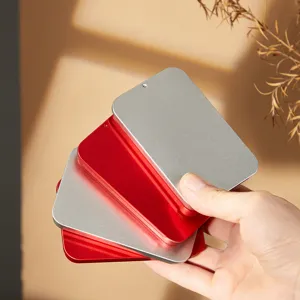 Portable metal sliding storage tin box detail, ideal for pins, candies, and pills.