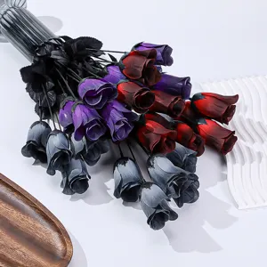 Dunkle Gotische Künstliche Rosenblüten Seidenstrauß Halloween Schwarz Lila Rot Künstliche Blumen Für Heimzimmer Dekor