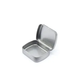 Boite de rangement en metal portable a couvercle rabattable pour bonbons et petits objets.