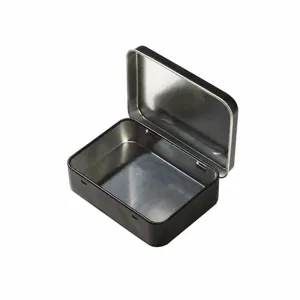 Boîte en fer blanc avec charnière noire conteneur de stockage 95x70x25mm boîtier