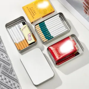 Boîte de rangement rectangulaire en métal argenté pour petits objets, conteneur en fer-blanc.