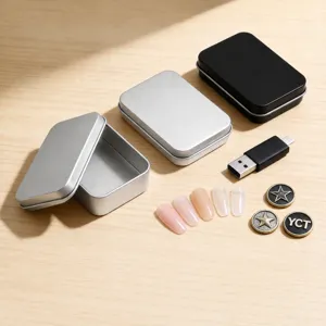 Scatola di Immagazzinaggio in Latta Custodia Rettangolare in Metallo Con Finestra Trasparente Organizer per Piccoli Oggetti Chiave USB Nail Art Distintivo Gioielli