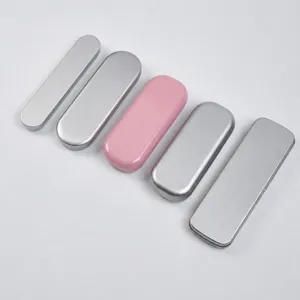 Portable flip-top metal tin storage box, multi-size matte silver and pink cosmetic case.