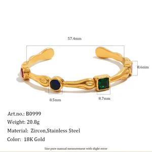 Close-up detail showing dimensions and specifications of the 18K gold plated zircon cuff
