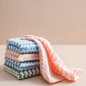 Thickened Coral Fleece Wave Pattern Kitchen Cleaning Cloth Super Absorbent Dish Rag Microfiber Cleaning Towel