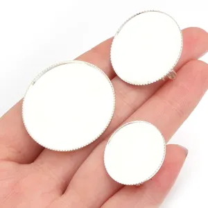 Bandeja de broche de cobre plateado bisel base vacia DIY accesorios de joyeria redonda