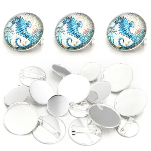 Bandeja base de broche DIY con cabuchón de vidrio bisel en blanco para hacer joyas artesanales