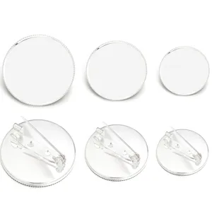 Bases de Broche de Cobre Chapado en Plata Bandejas Redondas Accesorios de Joyería DIY para Alfileres