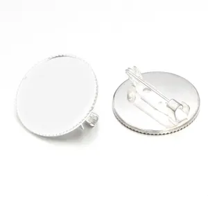Base de alfiler de bandeja en blanco de broche redonda plateada para joyería de bricolaje