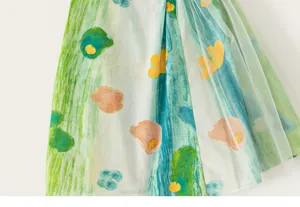 Children summer cute artistic graffiti sleeveless dress fabric detail close up view