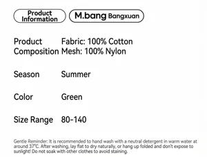 Detailed product specifications, 100% cotton and mesh material, green color, summer wear.