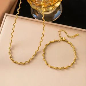 Minimalistisch Edelstahl Welle Halskette Armband Set Vergoldet Geometrische Kette Modeschmuck Geschenk für Damen
