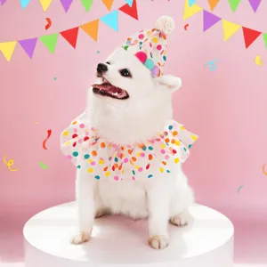 Pet polka dot lace bib collar and party hat set, cute pet costume accessory for dogs cats.